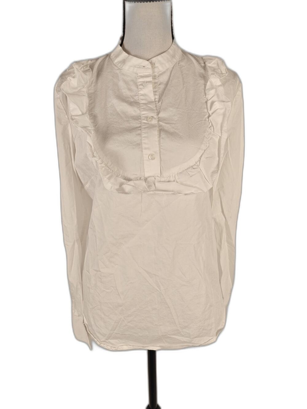 Women's, 1901, Ruffle Bib Button Front Blouse, White, Small